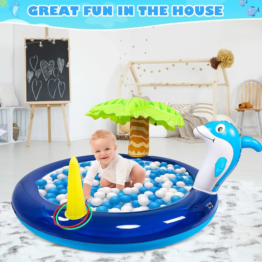 Kid Inflatable Swimming Pool, Blow Up Pool, Outdoor toys, Toddler Swimming Pool With Dolphin Sprinklers, Blue