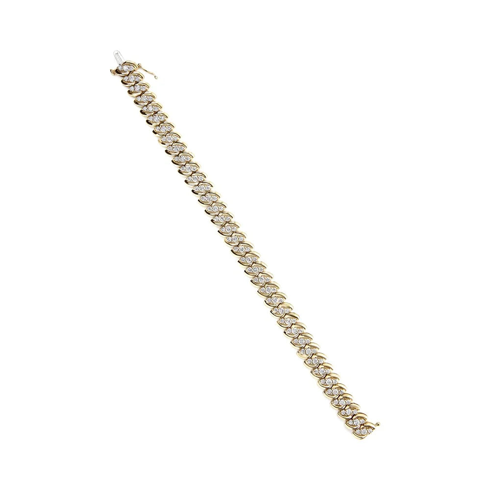 Haus of Brilliance 10K Yellow Gold 5.0 Cttw Womens Round cut Box Clasp Diamond Double Row S-Link Cuban Bracelet (J-K Color, I2-I3 Clarity) - 7.25" Inches