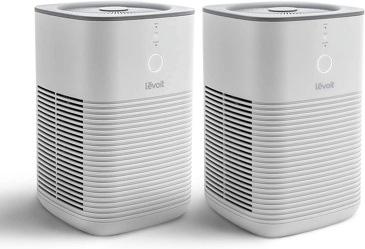 LEVOIT Air Purifier for Home Bedroom, HEPA Fresheners Filter Small Room Cleaner with Fragrance Sponge for Smoke, Allergies, Pet Dander, Odor, Dust Remover, Office, Desktop, Table Top, 2 Pack, White White Button Purifier 2pack
