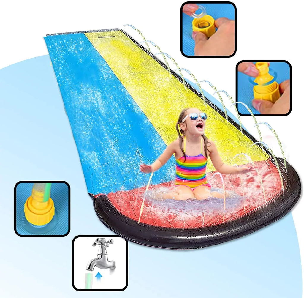 Narcisur 15.5ft Inflatable liquid Slide with Two Crash Pad and Sprinklers, Dual Racing Lanes for Backyard