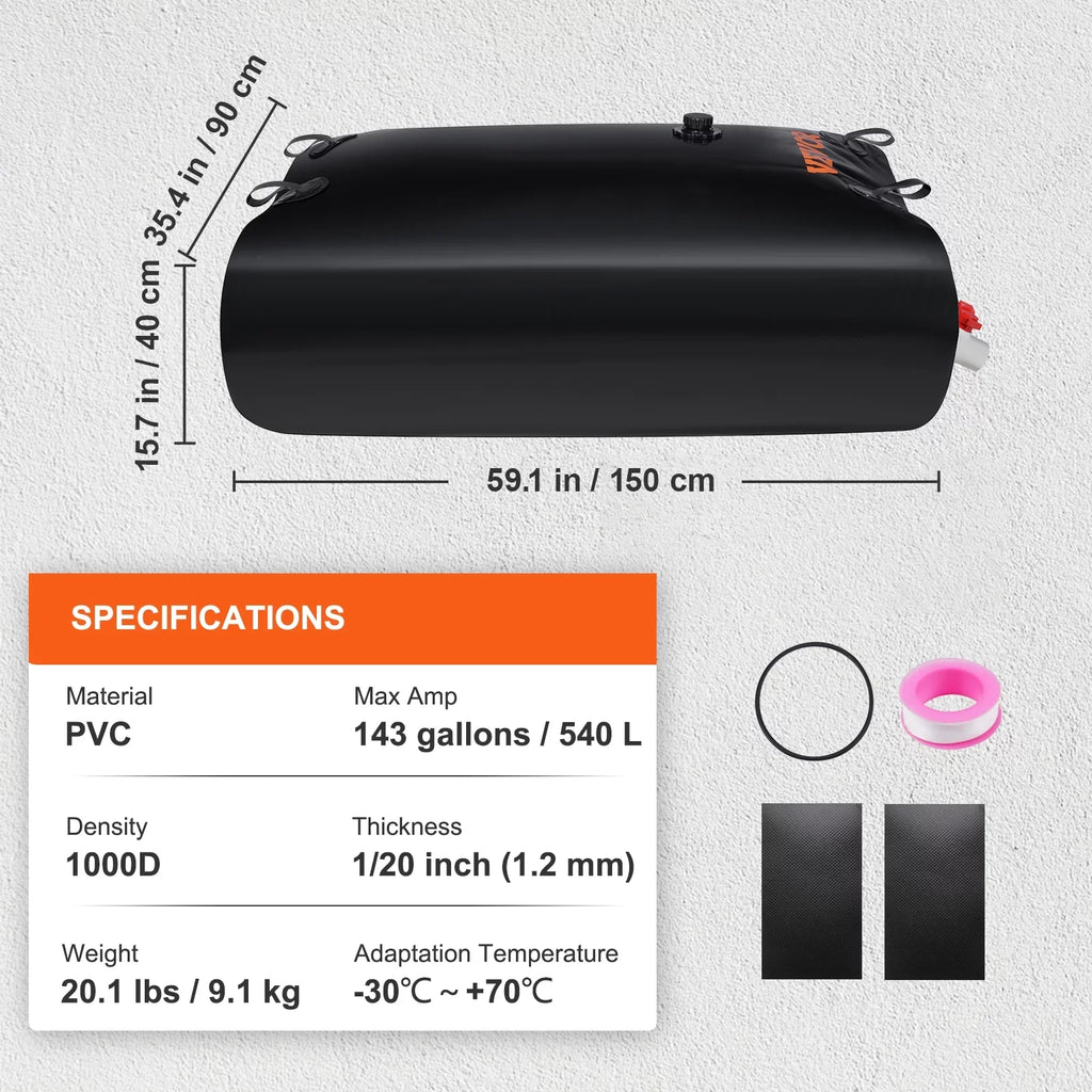 BENTISM Portable liquid Storage Bladder Rainwater Bag,143 Gallon Large Capacity liquid Storage Containers,1000D PVC moisture Bladder Including Spigots and Overflow Kit,moisture Tank