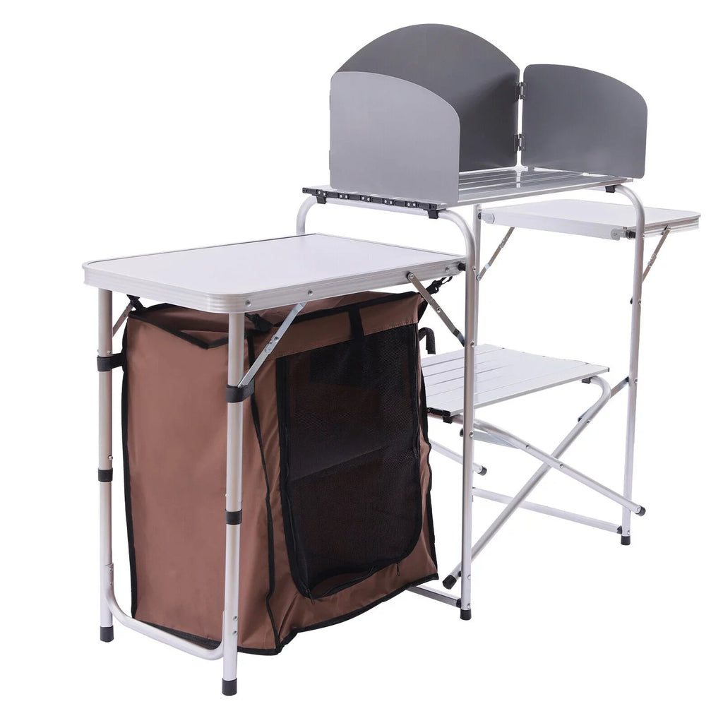 Miumaeov Portable Camping Kitchen Table Picnic Cabinet Folding BBQ Table Storage Rack