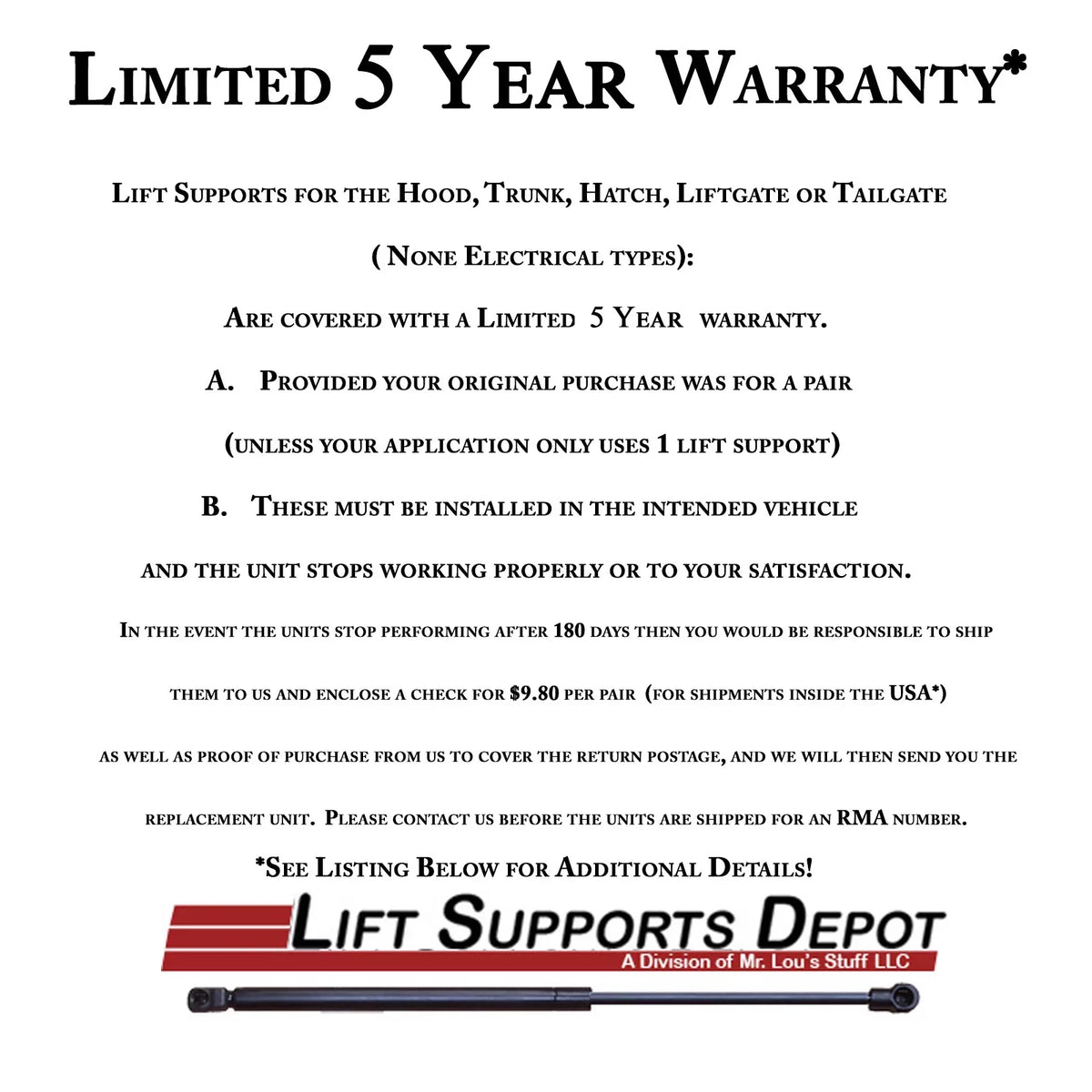 Qty 2 Made by Strong Arm 4643 Fits Mustang 94 to 04 Trunk Lift Supports W/O Spoiler Fits select: 1994-2004  MUSTANG