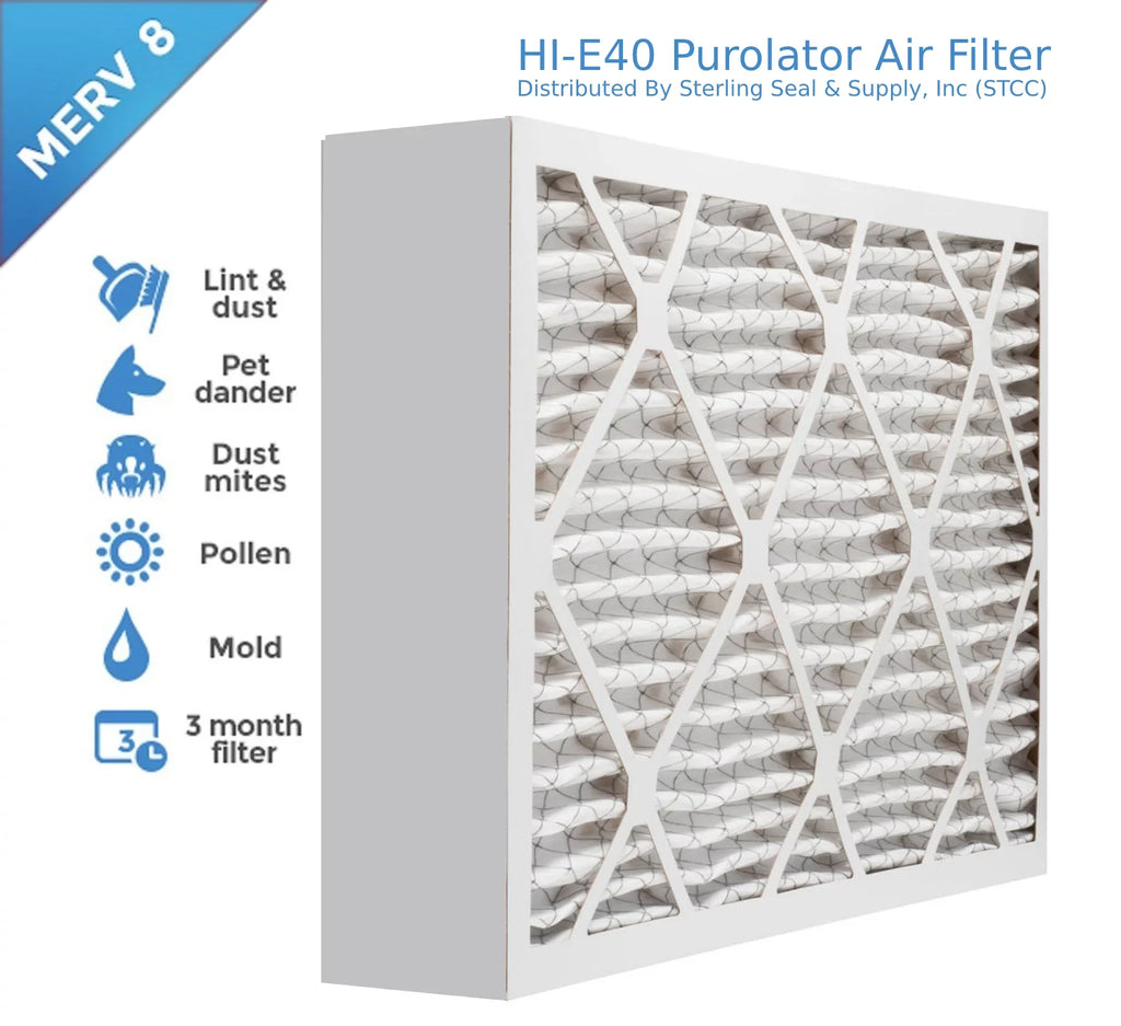 16x20x4, Purolator Hi-E 40 Extended Surface Pleated Air Filter, Mechanical MERV 8, (3 Pack)