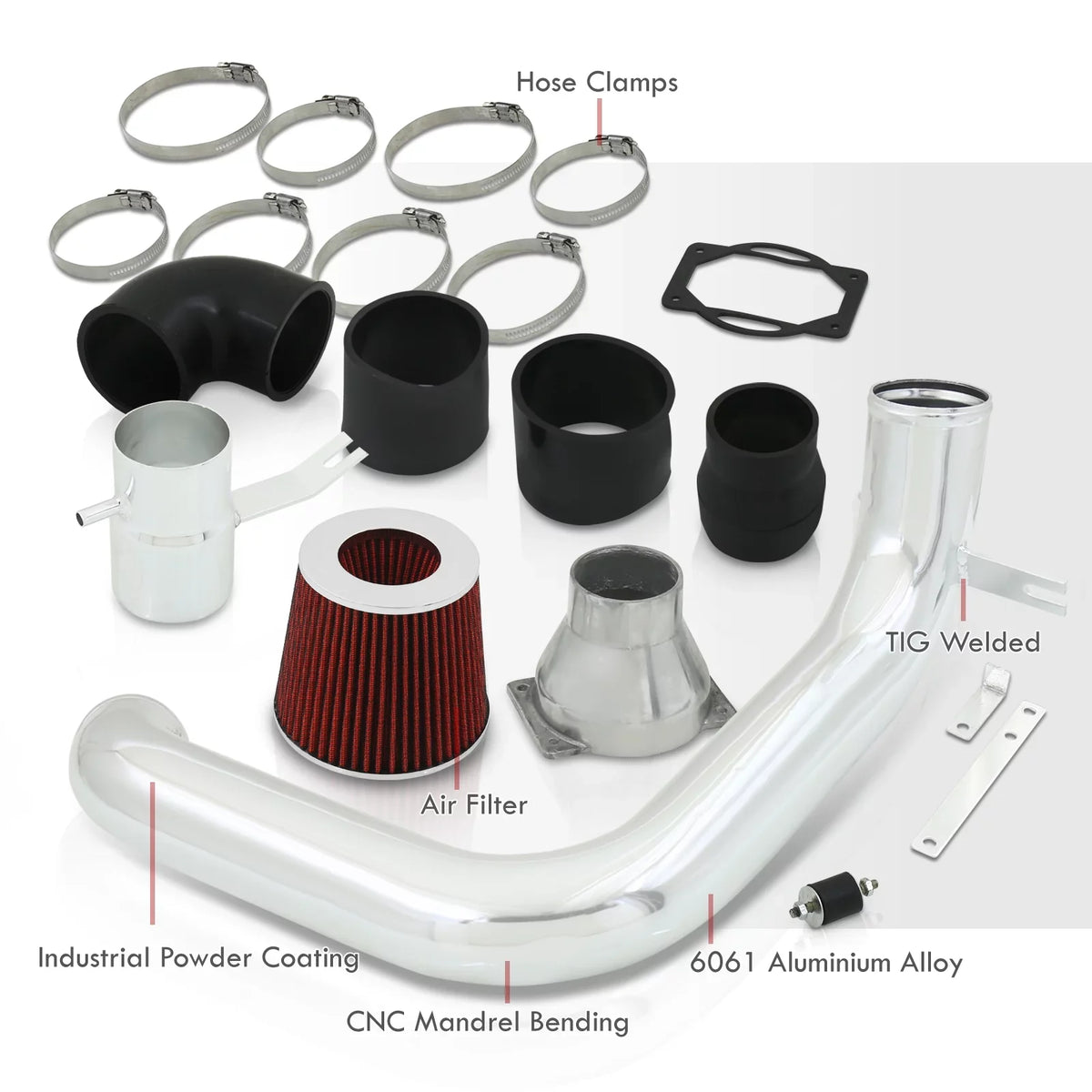 AJP Distributors Cold Air Intake CAI JDM Induction System Polish Aluminum Piping + Filter appropriate/Replacement For Mitsubishi Lancer ES LS OZ 2.0L l4 Manual Trans M/T 2002 2003 2004 2005 02 03 04 05