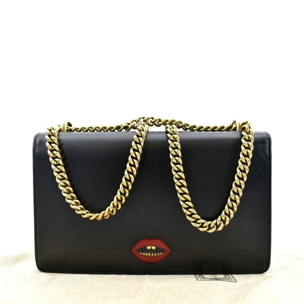 Pre-owned GUCCI Knight Malaga Kid Heart Medium Leather Crossbody Bag Black 431777