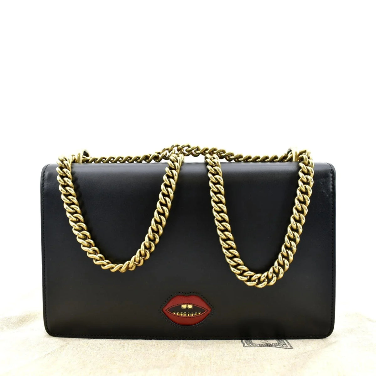 Pre-owned GUCCI Knight Malaga Kid Heart Medium Leather Crossbody Bag Black 431777