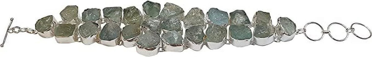 Aquamarine Gemstone for Women, Silver Plated Handmade Flower Design Fashion Jewllery, Gift Party Boho Designer Chain Bracelet, 9" Length