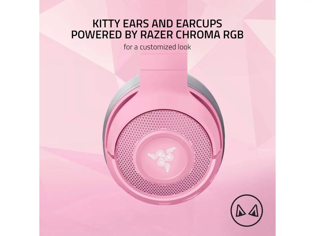 Kraken BT Kitty Edition: Bluetooth 5.0-40ms Low Latency Connection - Custom-Tuned 40mm Drivers - Beamforming Microphone - Powered by  Chroma - Quartz Pink