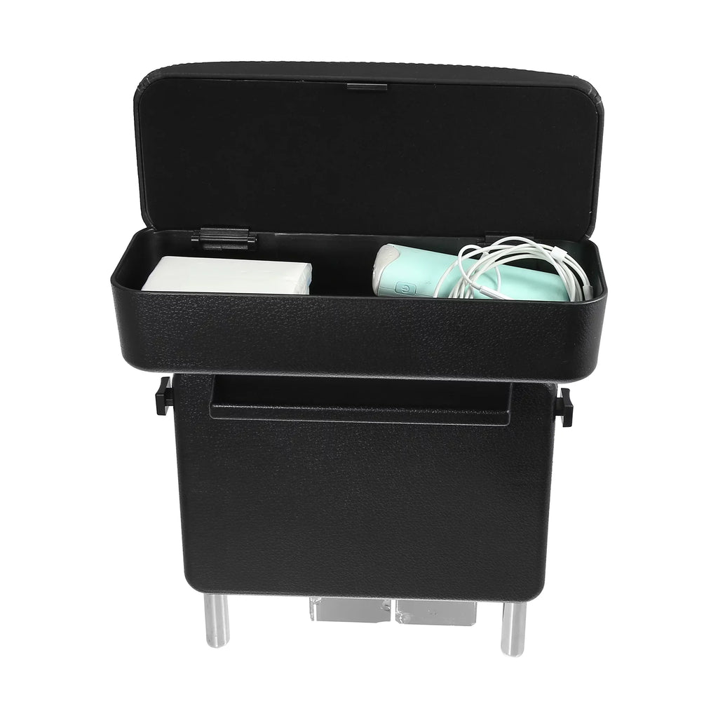 Car Center Armrest Box Seat Gap Adjustable Armrest Storage Organizer Box Armrest Black PU Leather with Black Line