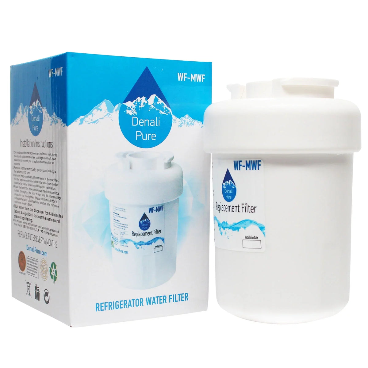 5-Pack Replacement for General Electric CFCP1NIZBSS Refrigerator liquid Filter - matching with General Electric MWF, MWFP Fridge aqua Filter Cartridge - Denali Pure Brand