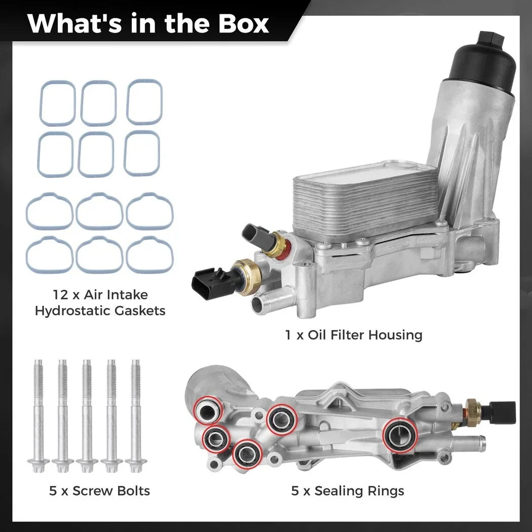 926-959 Engine Oil Filter Housing with Oil Cooler Sensors and Gaskets, Upgraded Vehicle Assembly Aluminum Kit matching with 11- 16 Jeep Dodge Chrysler, 68105583AF 68105583AE
