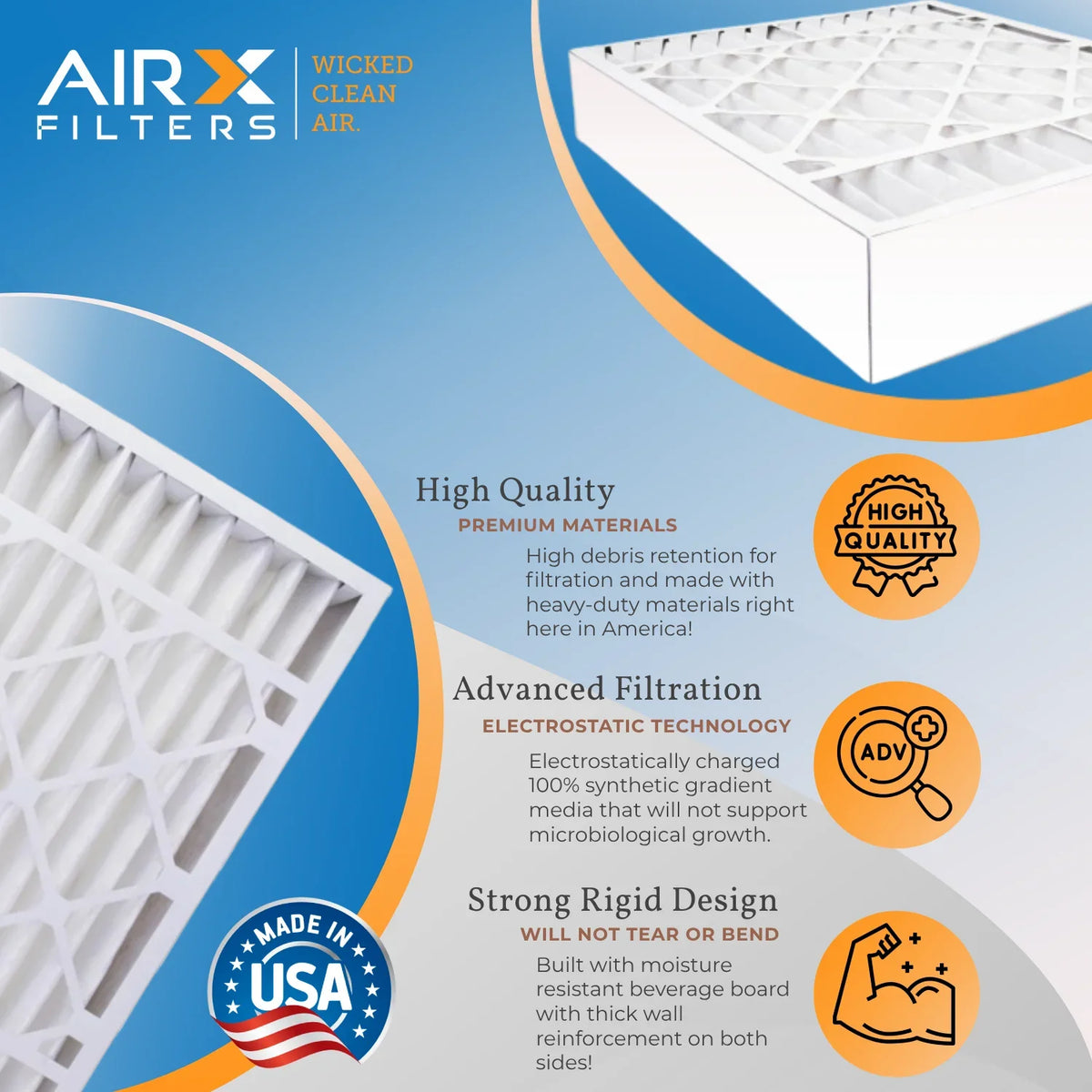 16x25x5 Air Filter MERV 8 Comparable to MPR 700 & FPR 5 appropriate with Skuttle #000-0448-001 DB-25-16 Premium USA Made 16x25x5 Furnace Filter 2 Pack by AIRX FILTERS WICKED CLEAN AIR.