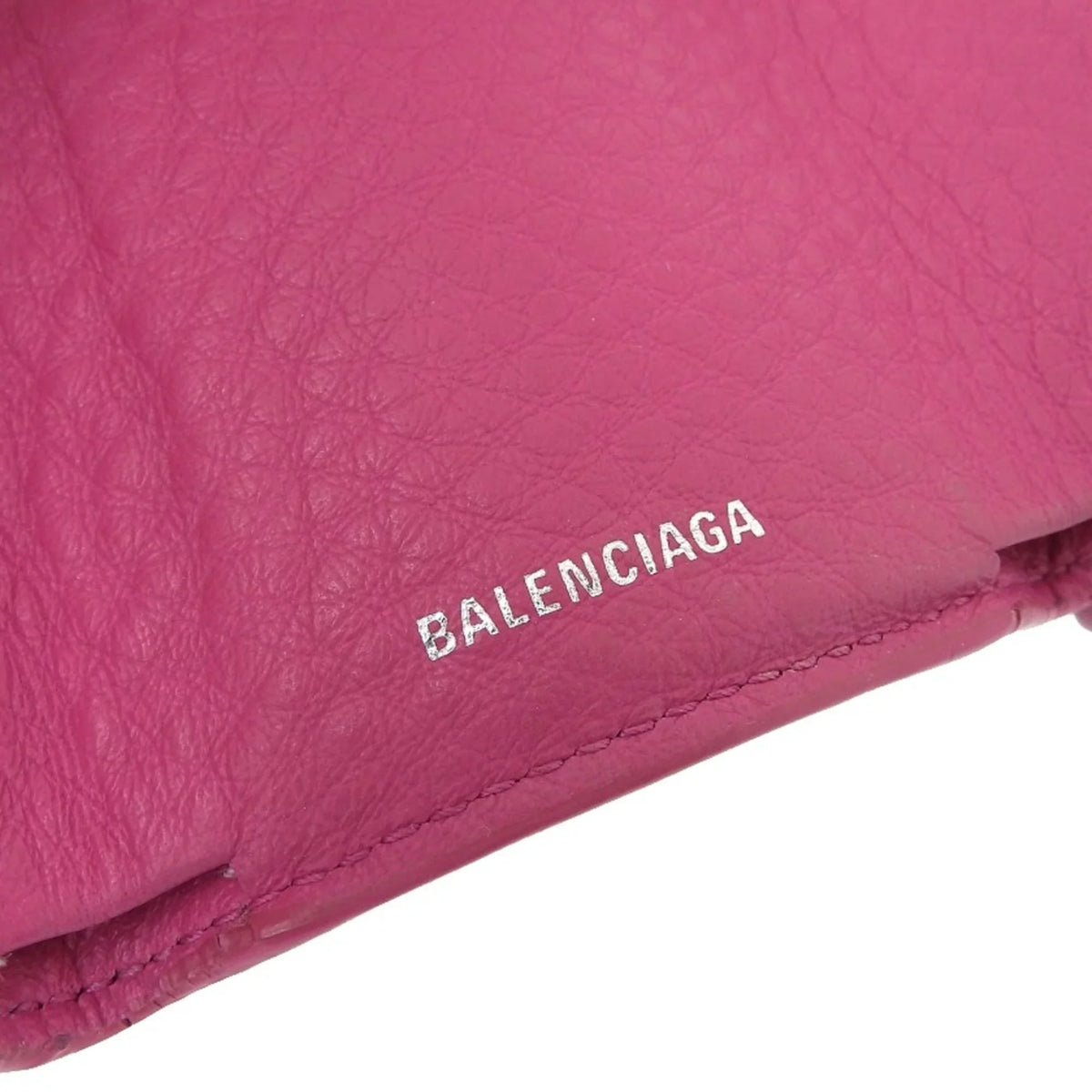 Pre-Owned Balenciaga BALENCIAGA paper mini wallet with hook tri-fold leather pink 391446 (Good)