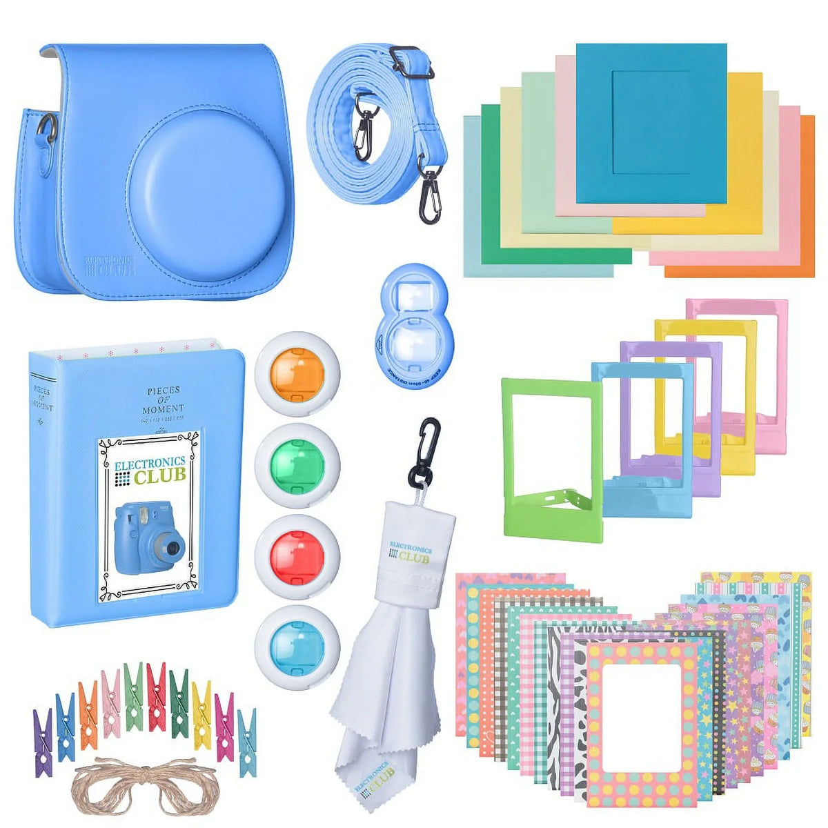 Fujifilm Premium Leather Camera Case with Accessories Kit Bundle For Instax Mini 9 Instant Film Camera | Includes Camera Strap + Photo Album + Picture Frames + Selfie Lens + Cleaning Cloth & More