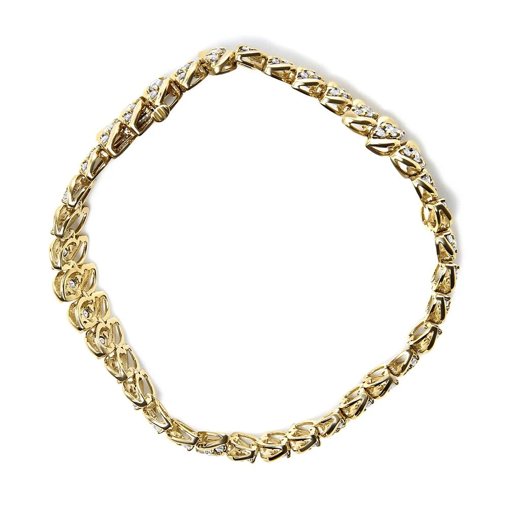 Haus of Brilliance 10K Yellow Gold 5.0 Cttw Womens Round cut Box Clasp Diamond Double Row S-Link Cuban Bracelet (J-K Color, I2-I3 Clarity) - 7.25" Inches