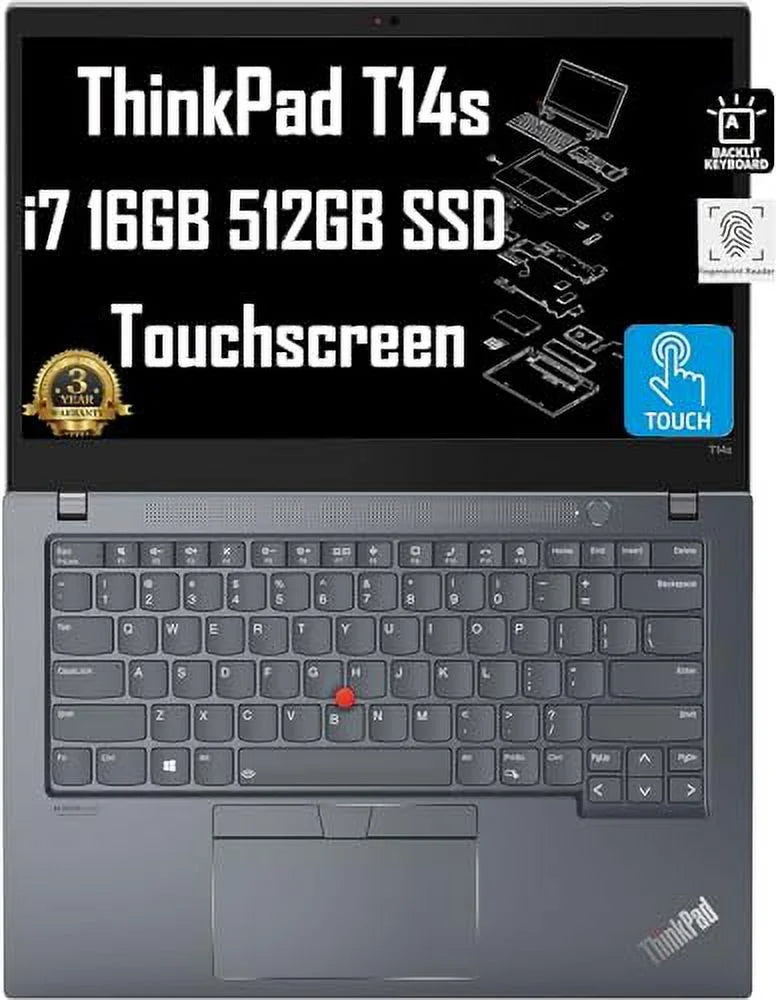 ThinkPad T14 S (T14s) Business Laptop (14" FHD Touchscreen,  Core i7-1165G7, 16GB RAM, 512GB SSD) 14-Hr Long Battery, Backlit, FP, Thunderbolt 4, Webcam, 3-Yr WRT, Win 10 / 11 Pro, Gray
