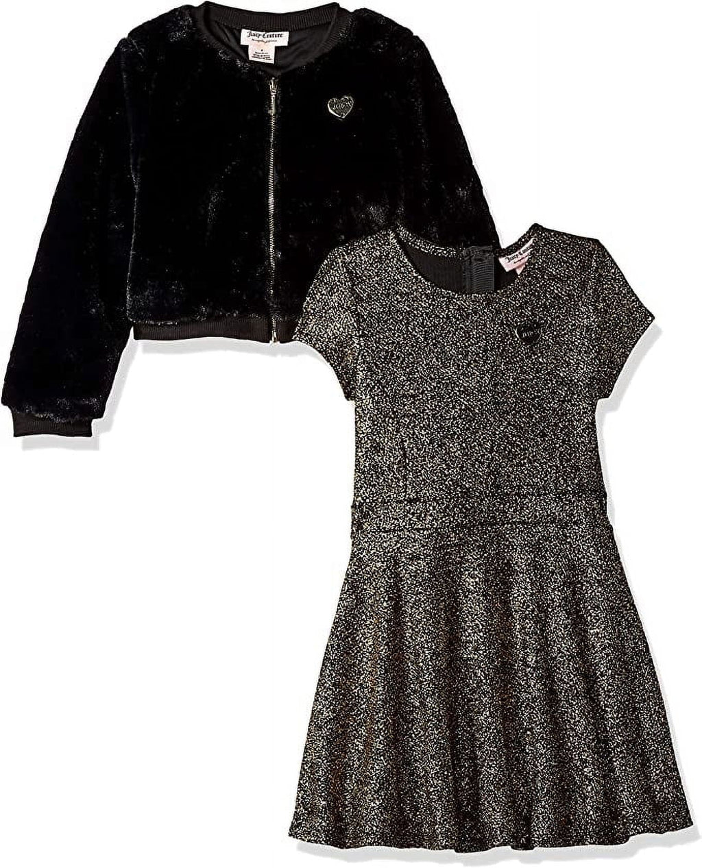 Juicy Couture Girls' Toddler 2 Pieces Dress Set, Gold Print/Black, 3T