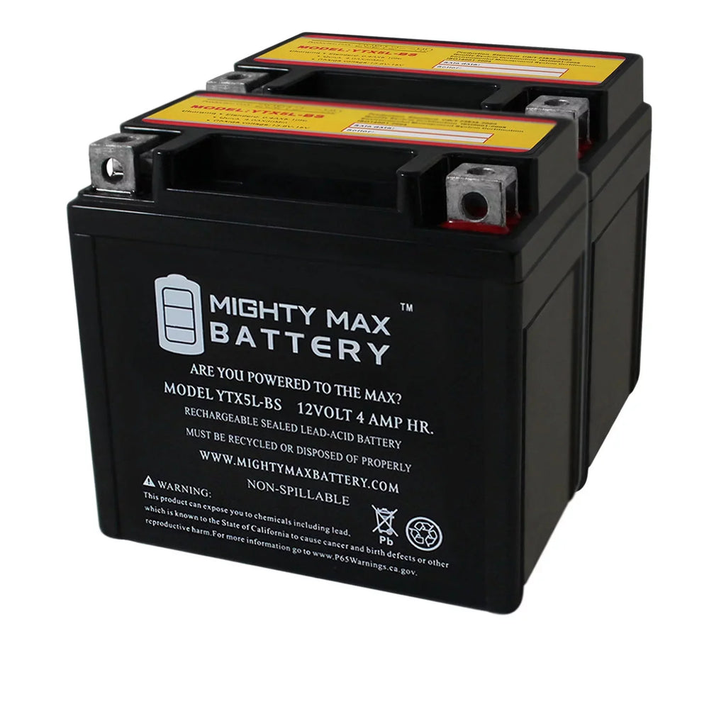 YTX5L-BS 12V 4AH Battery Replaces Yamaha 230 TTR230E 2017 - 2 Pack