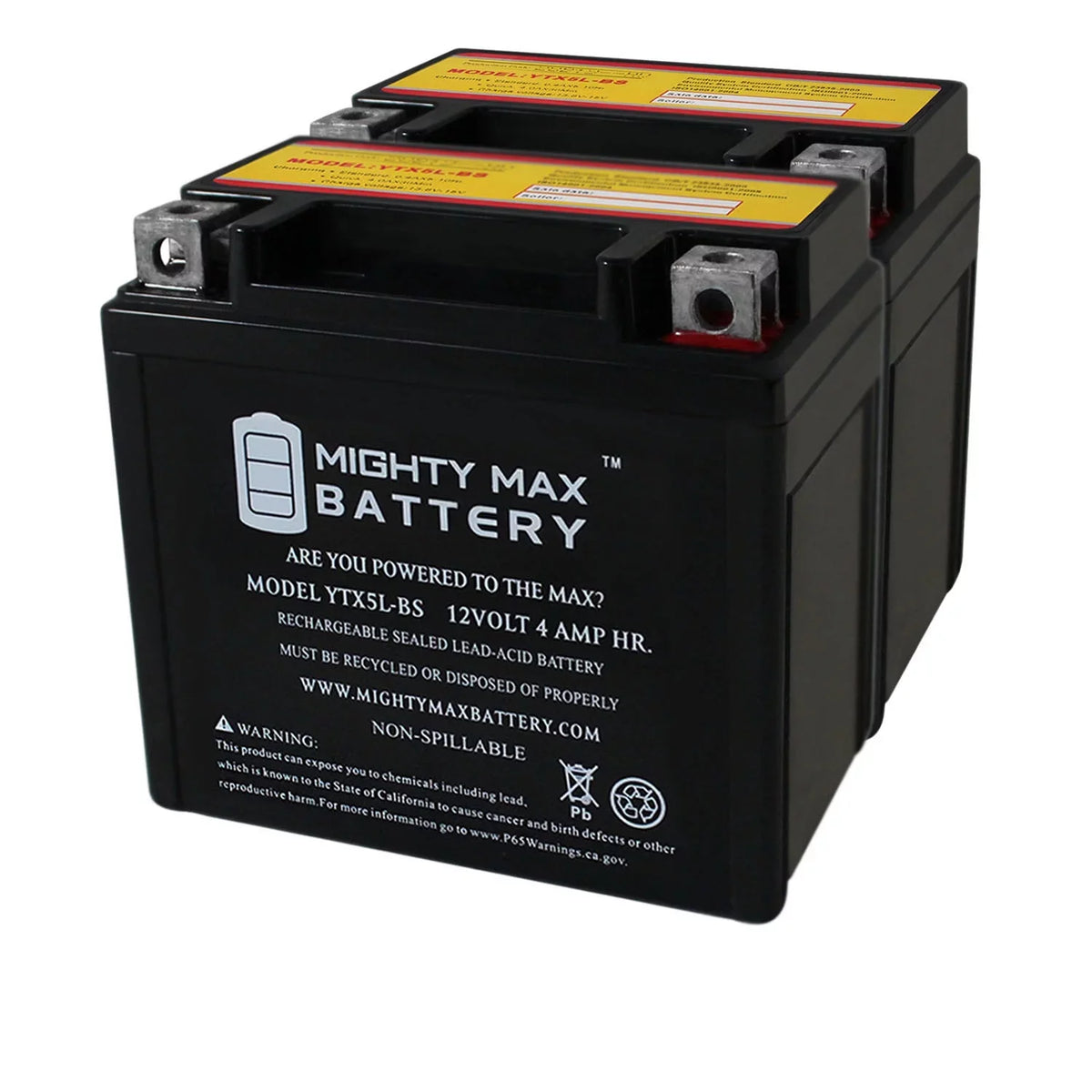 YTX5L-BS 12V 4AH Battery Replaces Yamaha 230 TTR230E 2017 - 2 Pack