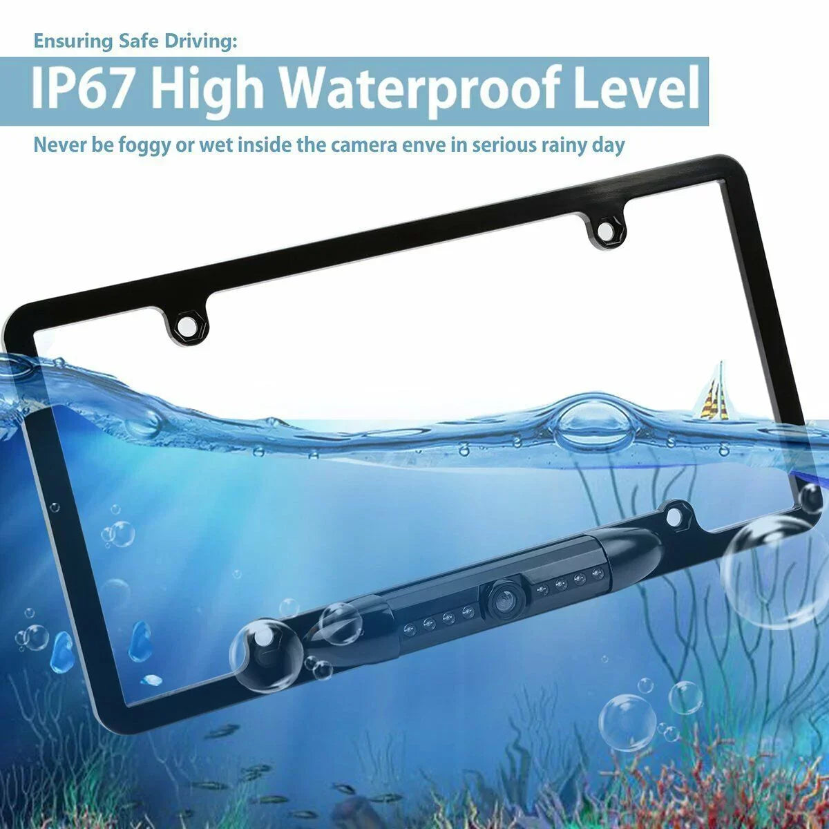Car 170° License Plate Frame Rearview Reverse Backup Camera Night Vision US Black