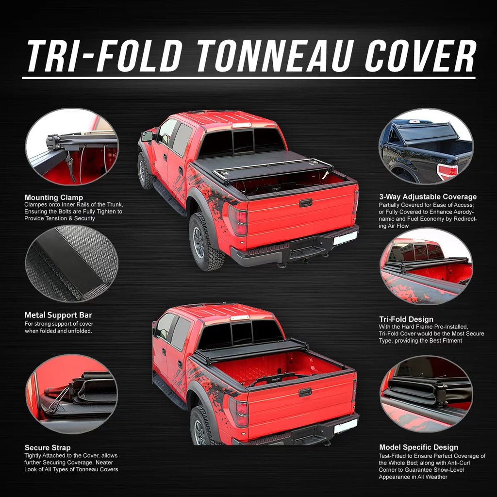DNA Motoring TTC-TRISOFT-056 For 2007 to 2021  Tundra 5.5' Bed Fleetside Adjustable Tri -Fold Soft Top Trunk Tonneau wrap 20 19 18 17 16 15 14 13 12 11 10 09 08