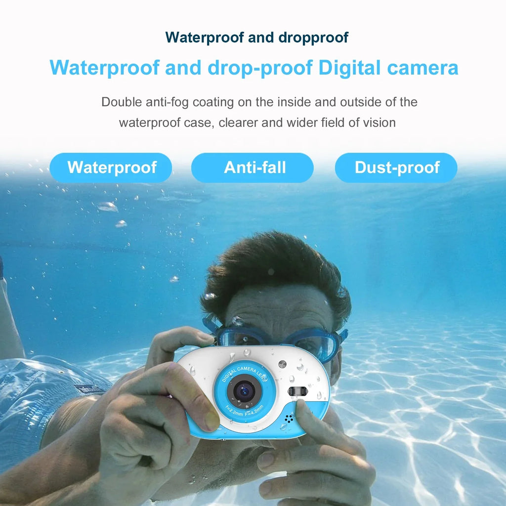 OWSOO 8MP Digital Waterproof with Front and Rear Dual Cameras 2.4 Inch IPS  Screen One-click PhotoVideo Self-timer for 5s
