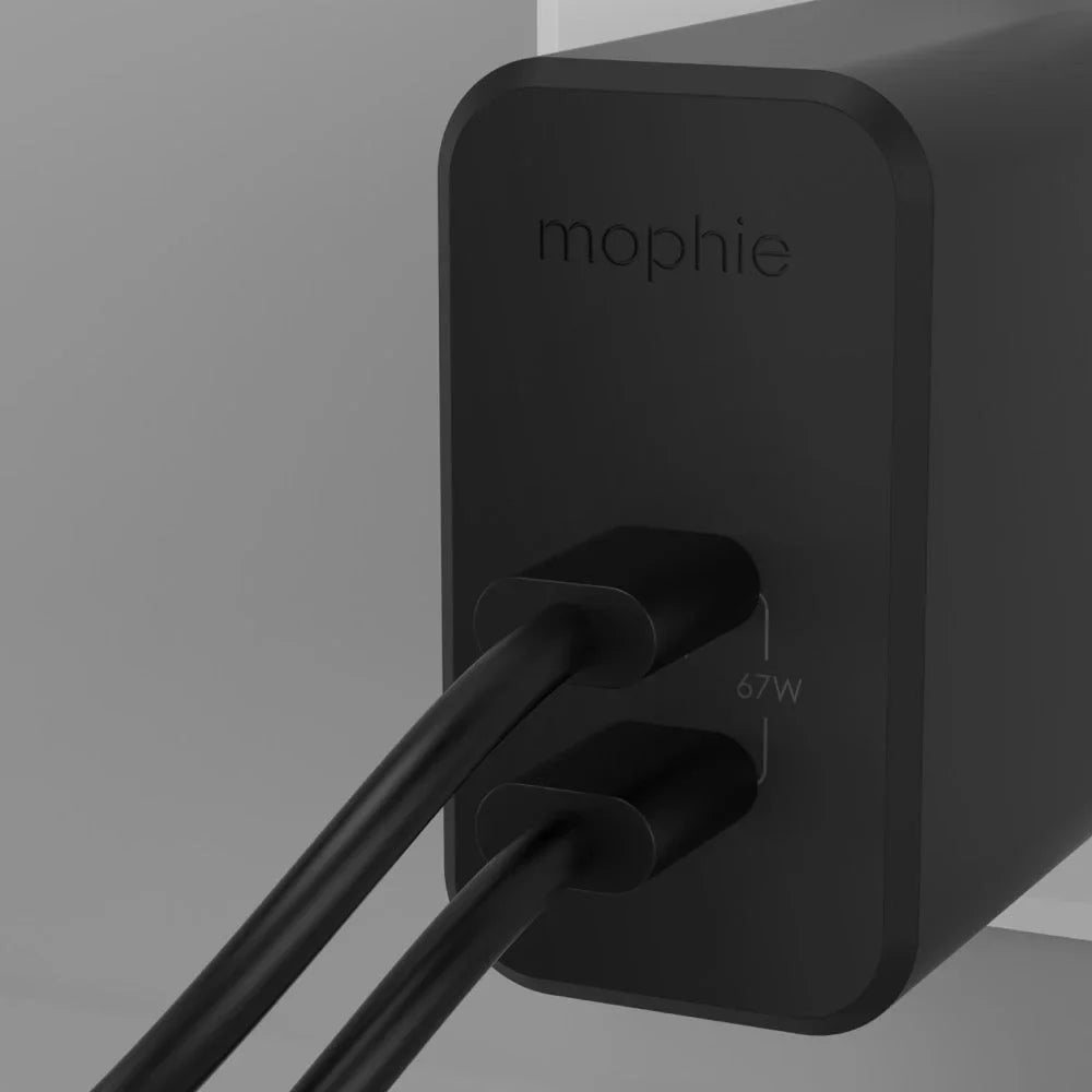 mophie USB C Charger GaN 67W, 3-Port Fast Compact Foldable Wall Charger for MacBook Pro/Air, iPad Pro, Galaxy S22/S21,  Spectre, Note20/10+, iPhone 14/13/12 Pro, Pixel, and More - Black