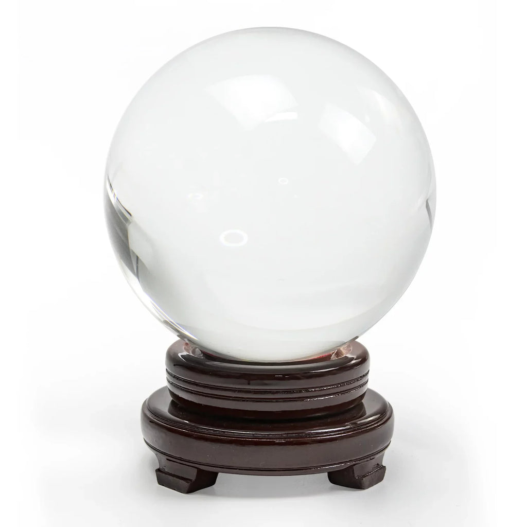 bimiti 5.9" Clear Crystal Glass Ball, 150mm Large Glass Marbles Sphere Magic Witch Ball with Wood Stand for Gift