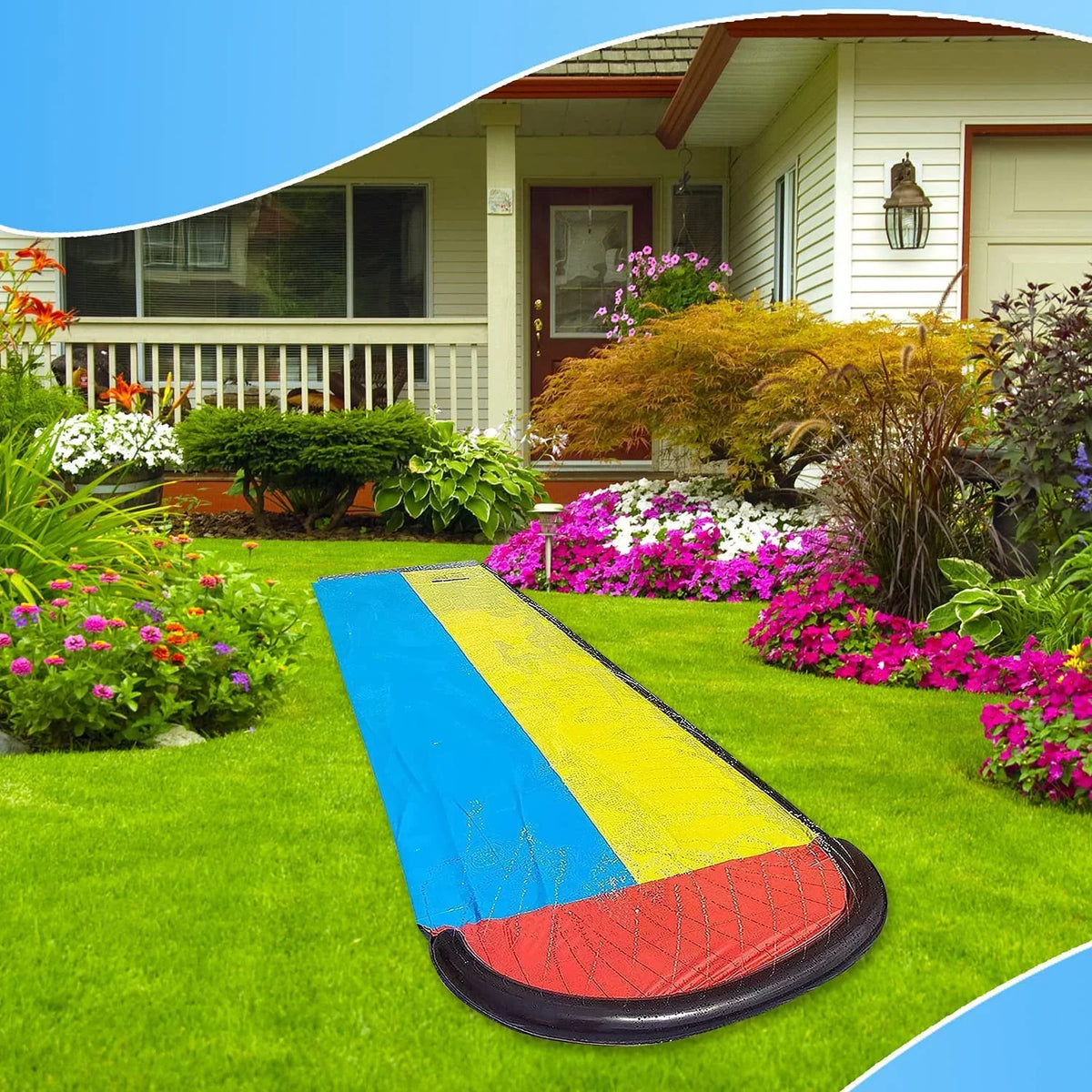 Narcisur 15.5ft Inflatable liquid Slide with Two Crash Pad and Sprinklers, Dual Racing Lanes for Backyard
