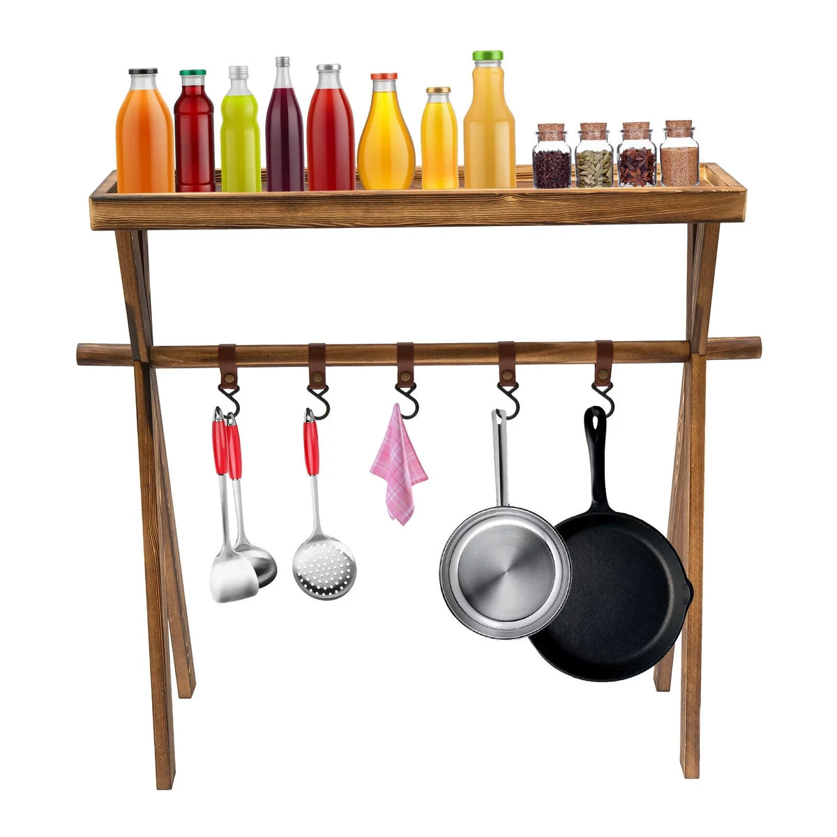 Miumaeov Wooden Portable Picnic Rack Outdoor Grill Rack Storage Table Shelf for Picnic, Camping, BBQ