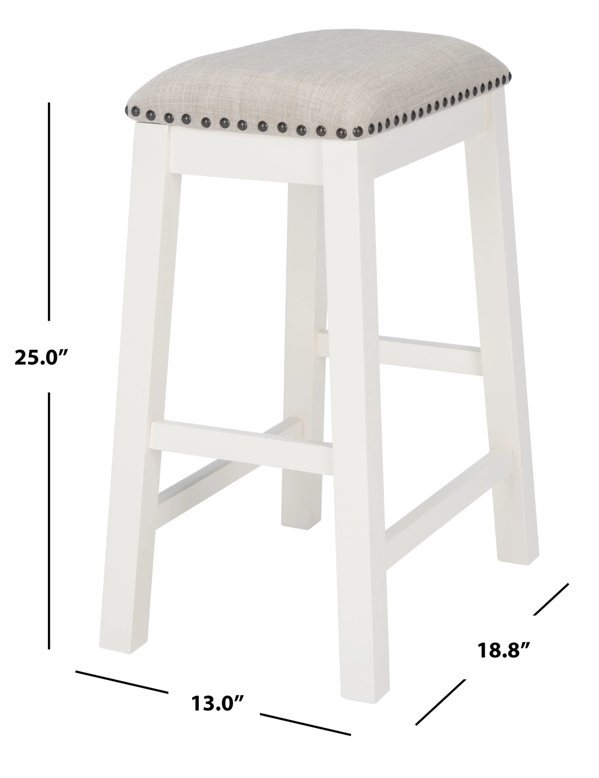 H). D x 25 in. W x 13 in. SAFAVIEH Aero Mid-Century Counter Stool, White, Set of 2 (18.8 in