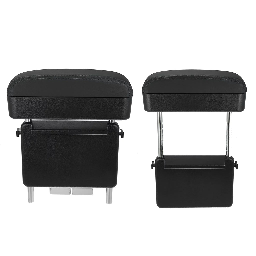 Car Center Armrest Box Seat Gap Adjustable Armrest Storage Organizer Box Armrest Black PU Leather with Black Line