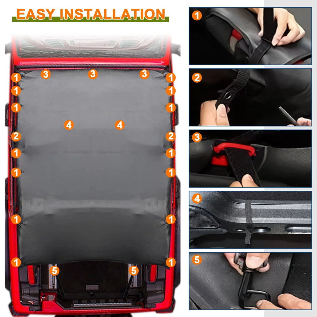Soft Top Bikini Top protector for Jeep Wrangler JK 2007-2017 2-Door Extended PU Leather Anti-UV Top Roof Black