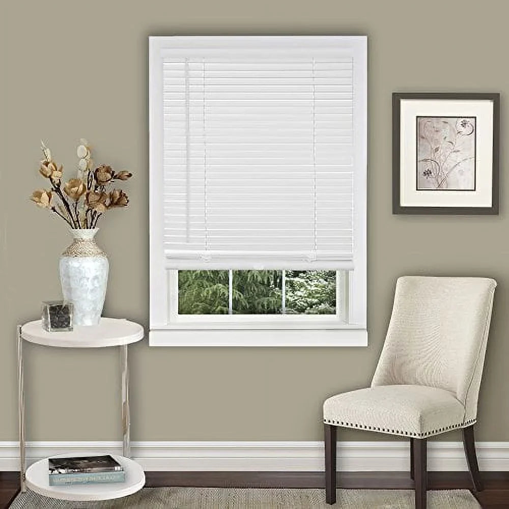 Amanecer Collection Cordless Vinyl 1-Inch Light Filtering Mini Blind- Pearl White - 35" x 64" (Actual Measurement 34.5