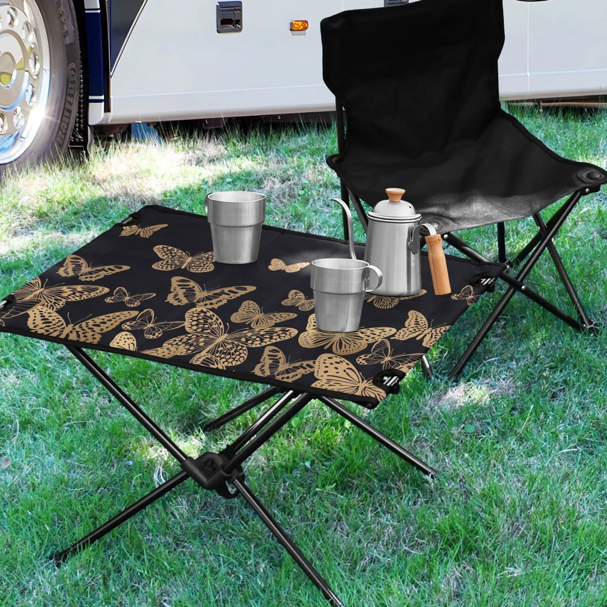 Butterflies Camping Folding Table Portable Beach Table with Storage Bag Compact Picnic Table for Outdoor Travel Fishing BBQ