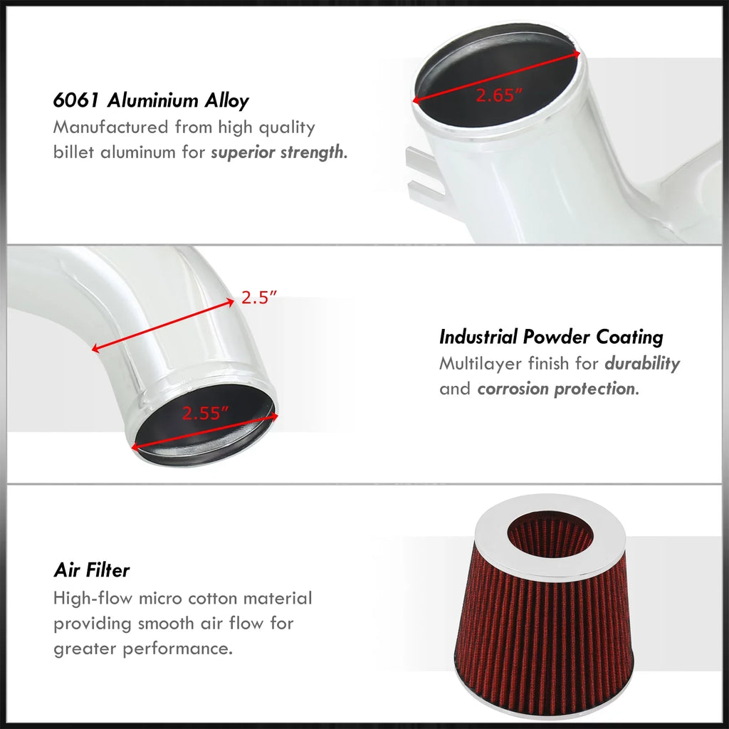 AJP Distributors Cold Air Intake CAI JDM Induction System Polish Aluminum Piping + Filter appropriate/Replacement For Mitsubishi Lancer ES LS OZ 2.0L l4 Manual Trans M/T 2002 2003 2004 2005 02 03 04 05