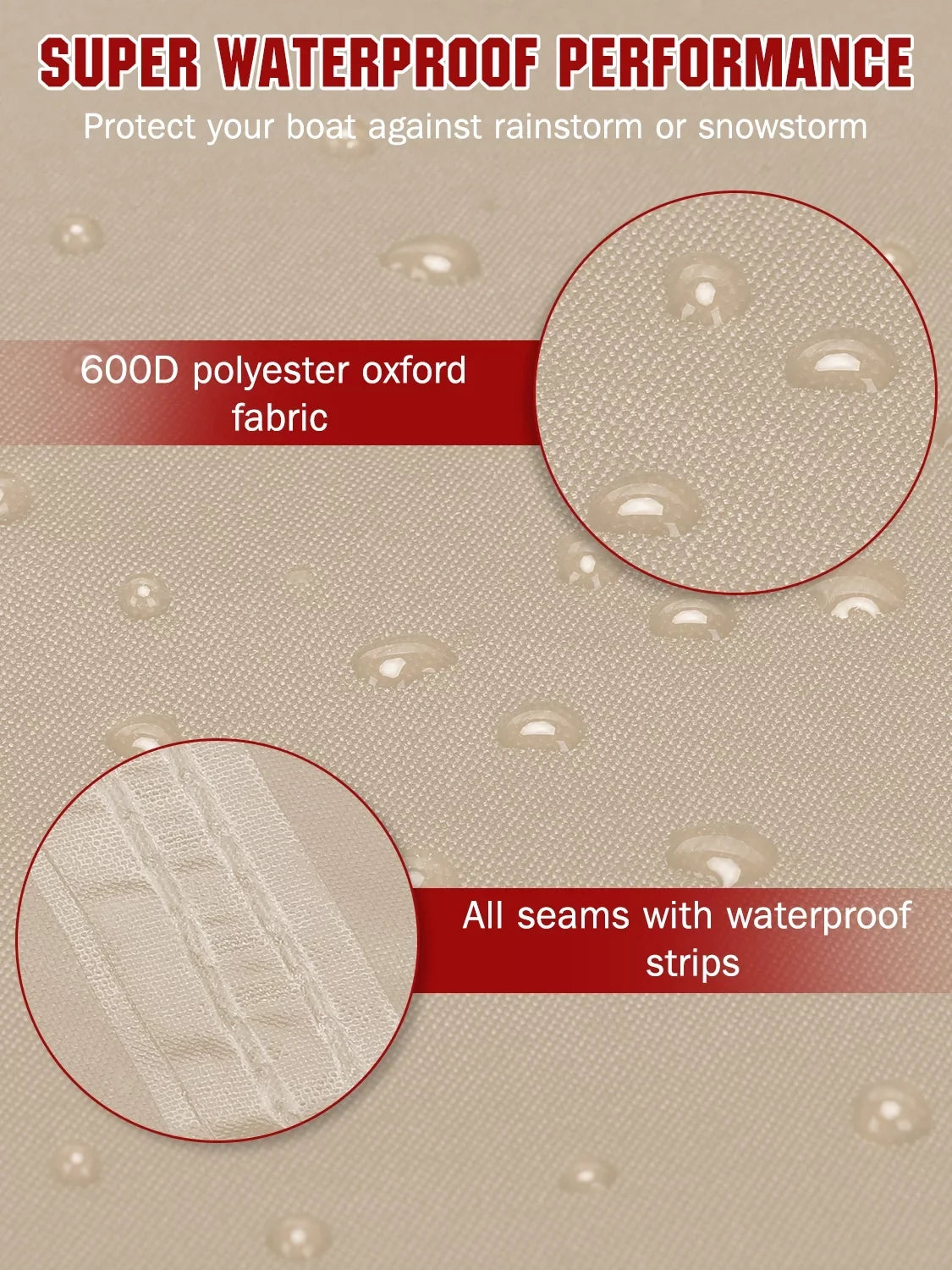 AngLink 17 - 19 ft Waterproof ship protector - 600D Heavy Duty Polyester Oxford Bass Runabout ship shield, Durable and Tear Proof, All atmospheric conditions Protection Fits V-Hull, TRI-Hull, Pro-Style | Beige