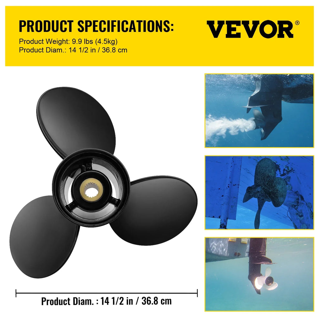 VEVOR Outboard Propeller, 3-Blade 14.5" x 19" craft Propeller, Replace for OEM 3817468, suitable with SX Sterndrives Outboard Volvo Penta Engine, Right-handed Aluminium Propeller & 19 Spline Teeth