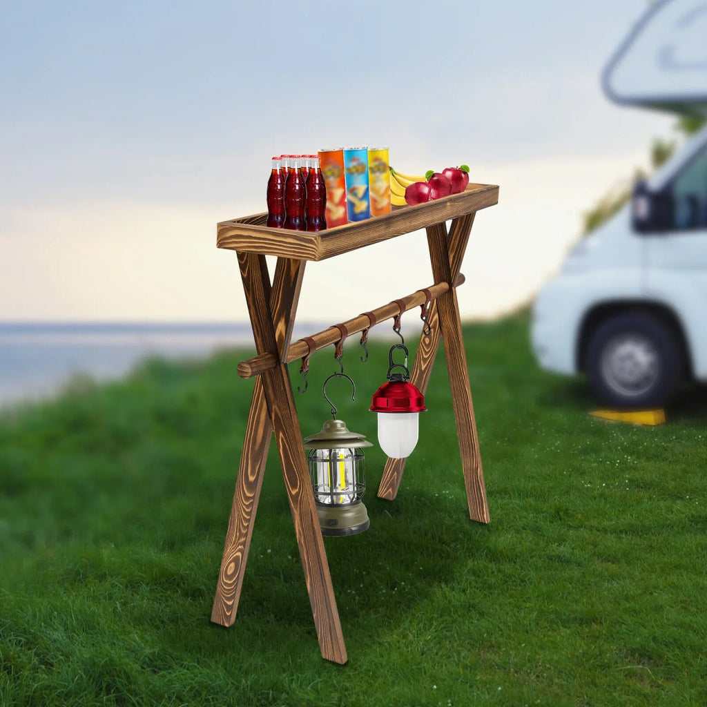 Miumaeov Wooden Portable Picnic Rack Outdoor Grill Rack Storage Table Shelf for Picnic, Camping, BBQ