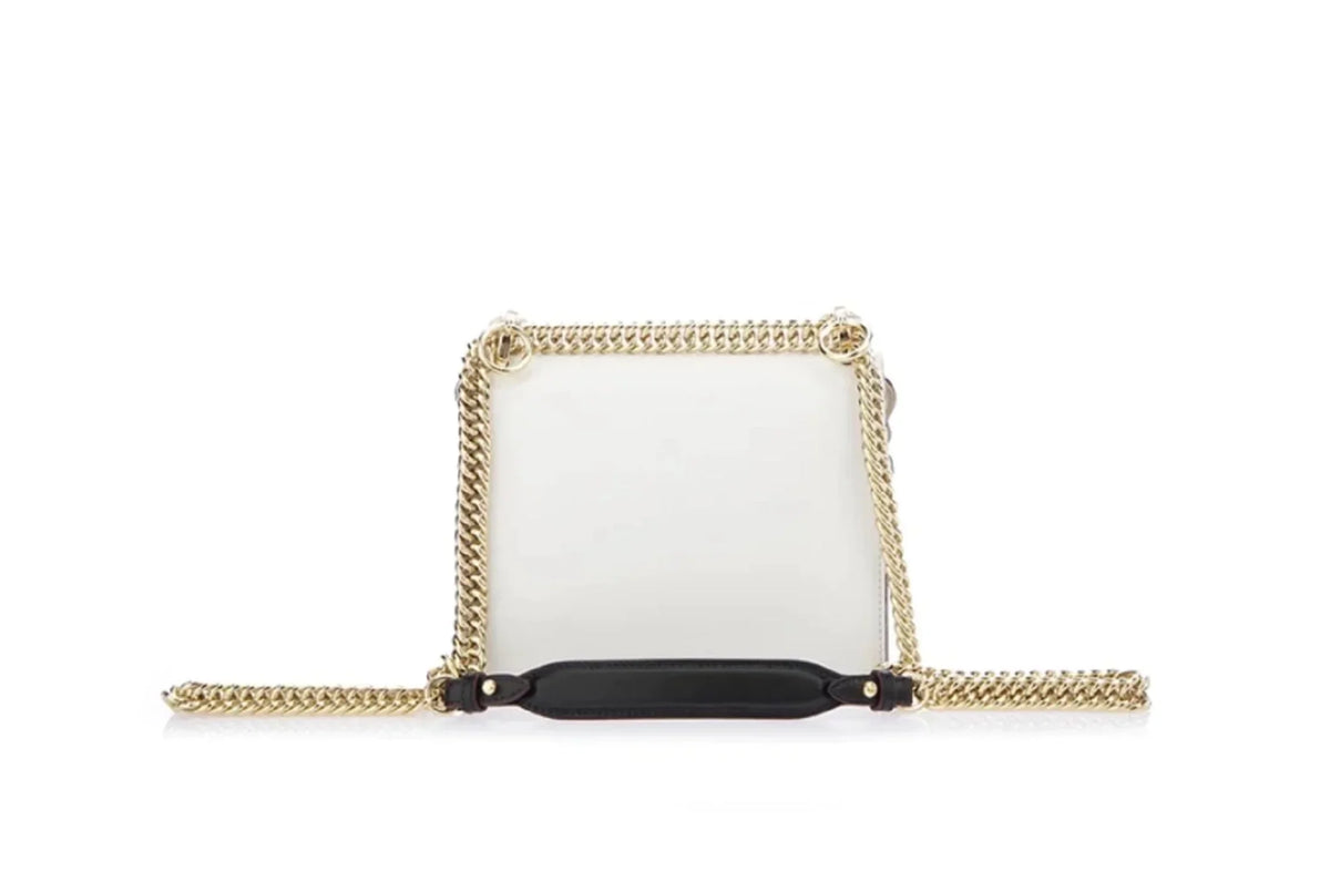 New Fendi Kan I White Multi Color Flowers Leather Chain Bag
