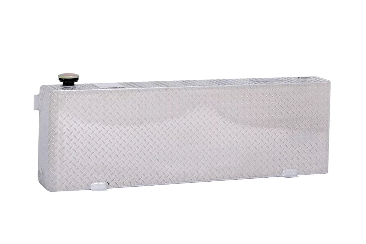 x H 19 in.; Narrow Rectangle Shape; Brite-Tread Aluminum; Fits select: 2015-2016,2018-2022  F150. x W 9.625 in. Dee Zee DZ92556N Liquid Transfer Tank; Volume 40 Gallons; L 56 in