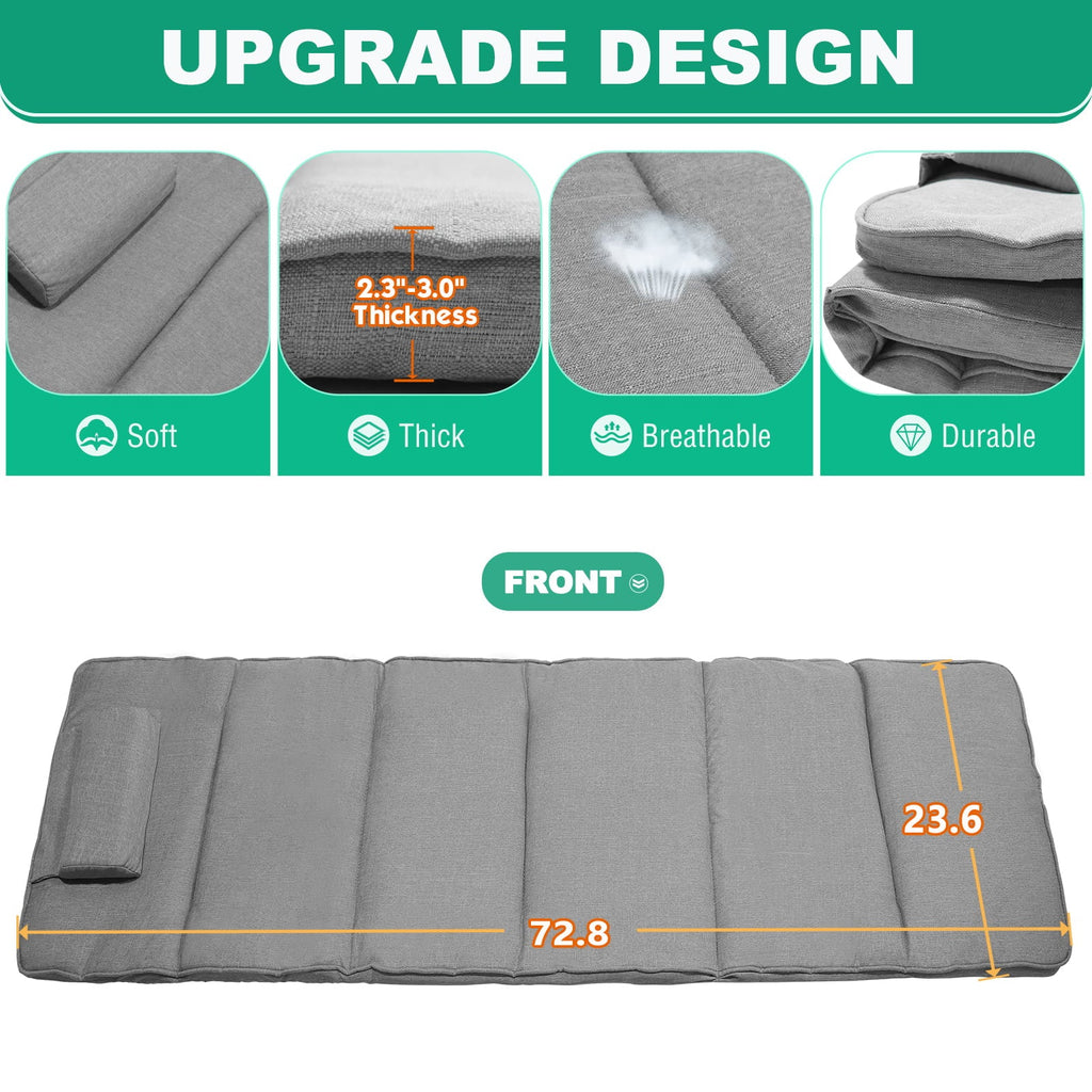 Lilypelle Outdoor Lounge Chair,Folding Bed Cot 6 Levels Adjustable Reclining Deck Chair,71 x 23.6 x 13 inch