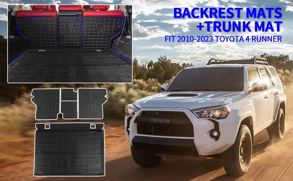 Fit 2010-2023  4Runner Trunk Mat Cargo Mat Cargo Liner Back Seat protector Protector 2022  4 Runner Accessories (Trunk Mat + Backrest Mats,Fit Without Sliding Tray)