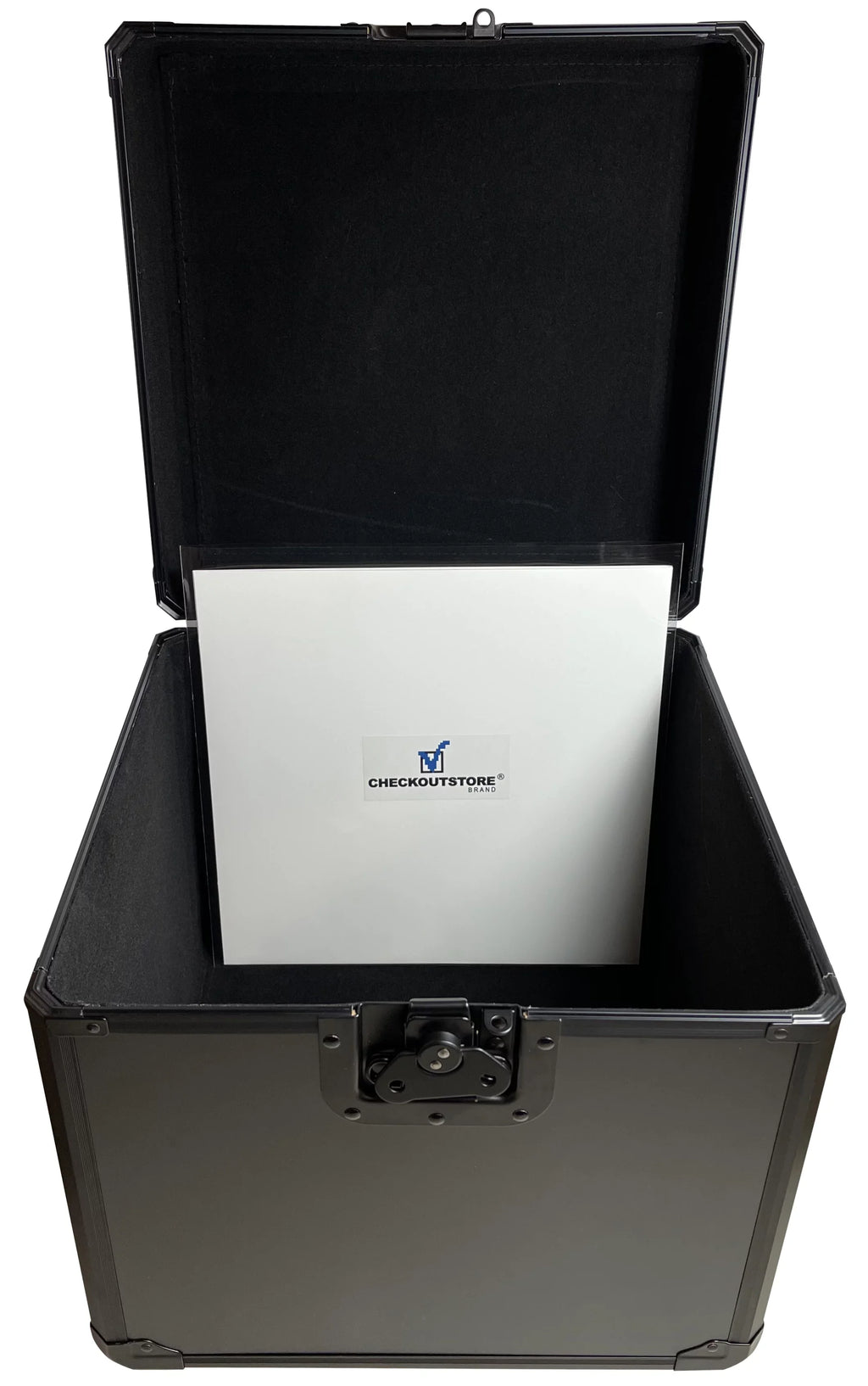 CheckOutStore Black Limited Aluminum 12" LP Vinyl Record Storage Box (Holds 100 Records)