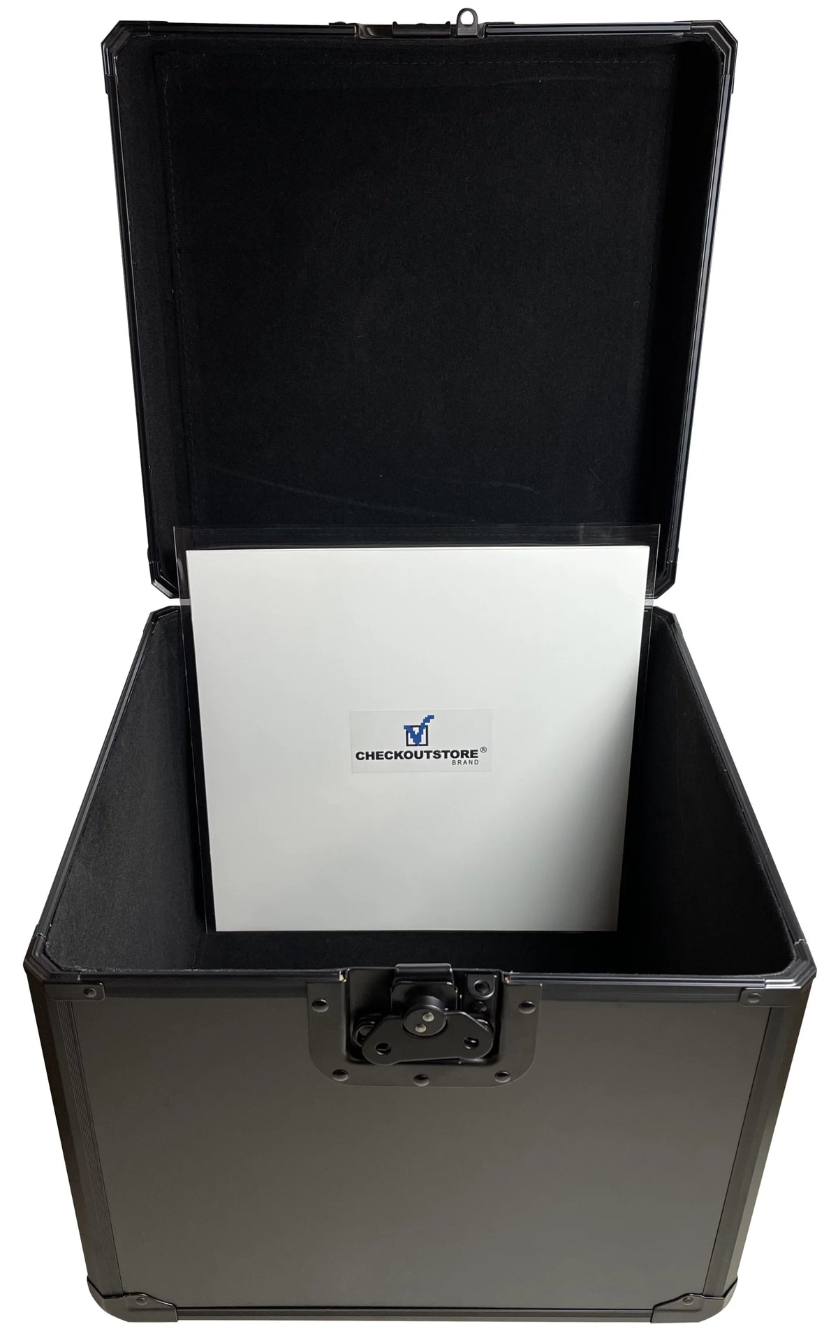 CheckOutStore Black Limited Aluminum 12" LP Vinyl Record Storage Box (Holds 100 Records)