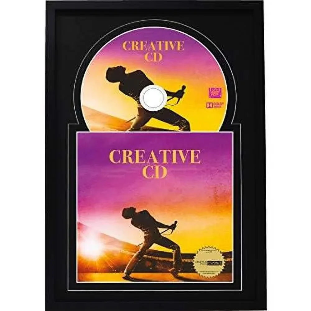 Disc Self Standing With Wall Hanger. X 12" Jukebox Music Frame Double Black-Black Matting Displays wrap Art And 4 7/8-Inch Dia