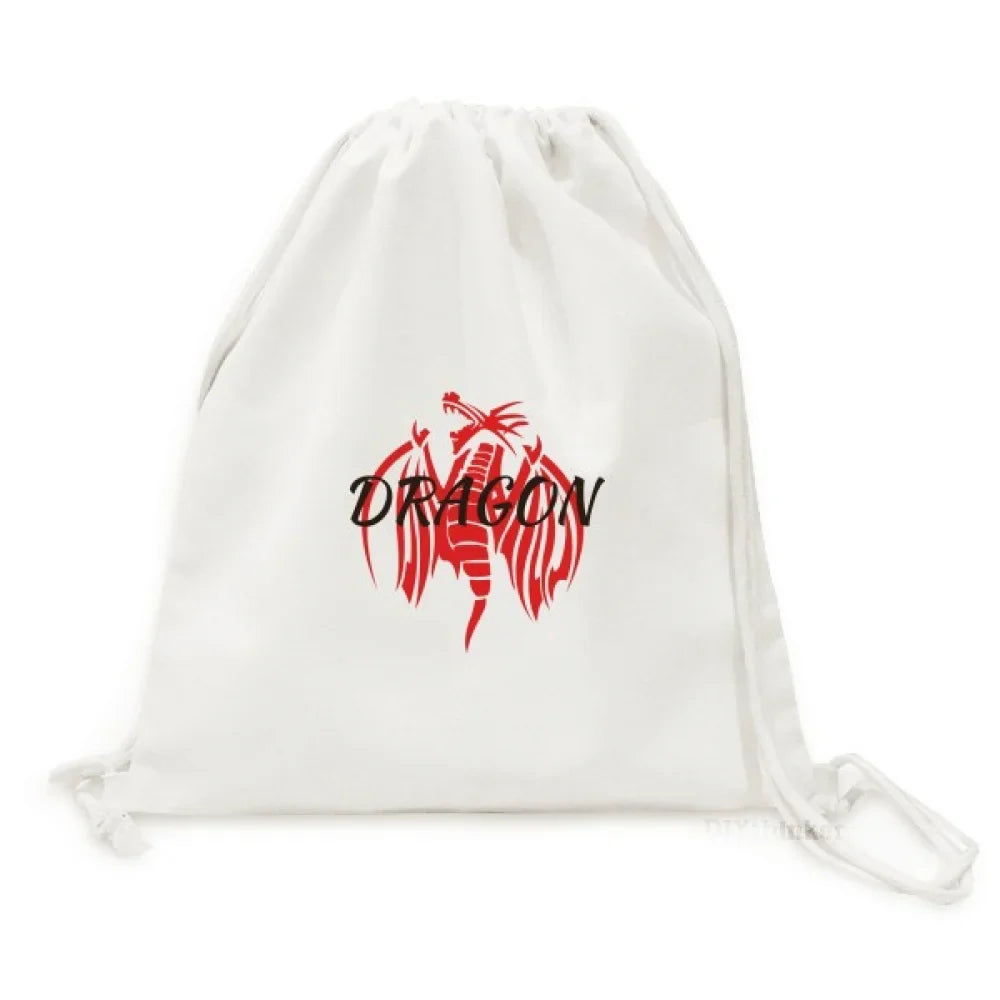 Animal Myth Dragon Wings East West Backpack Canvas Drawstring Reusable Mesh Shopping Bag