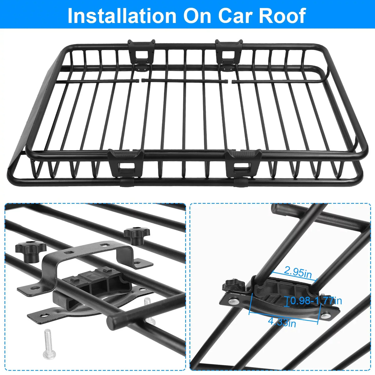 Capacity Roof Rack Basket with Elastic Net and 10 Hooks, 63x39x6.3in, Black. Universal Roof Rack Cargo Carrier, iMounTEK Extension Car Top Luggage Basket, 220 lb