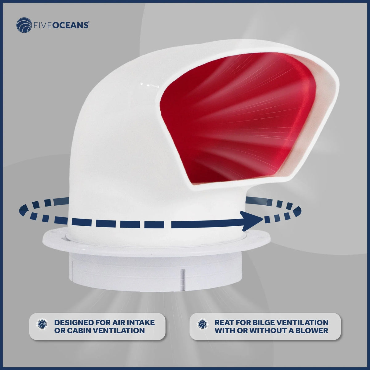 Five Oceans  3-Inch Cowl Vent with Snap-On Deck Plate and protector, 2 Pack Low Profile UV-impervious and Flexible PVC, Red Interior, for Air Intake or Cabin Ventilation - FO88-M2